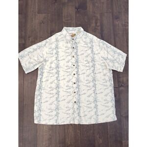 Caribbean Mens Button Down Size 3XT White Silk Blend Hawaiian Short Sleeve Shirt